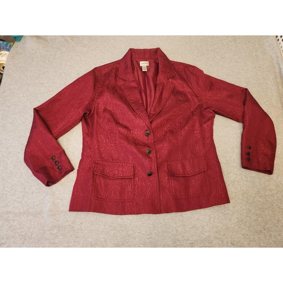 Chico's Blazer Womens 2 Large Red Jacquard Paisley Button Front Lined Jacket - Picture 1 of 16